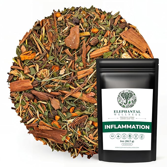 Elephantal Wellness Premium Inflammation Herbal Tea | Comfort & Mobility Blend with Turmeric, Boswellia, White Willow Bark & Ginger | Handmade, Non-GMO, Caffeine-Free Loose Leaf, 2oz, 20 Servings