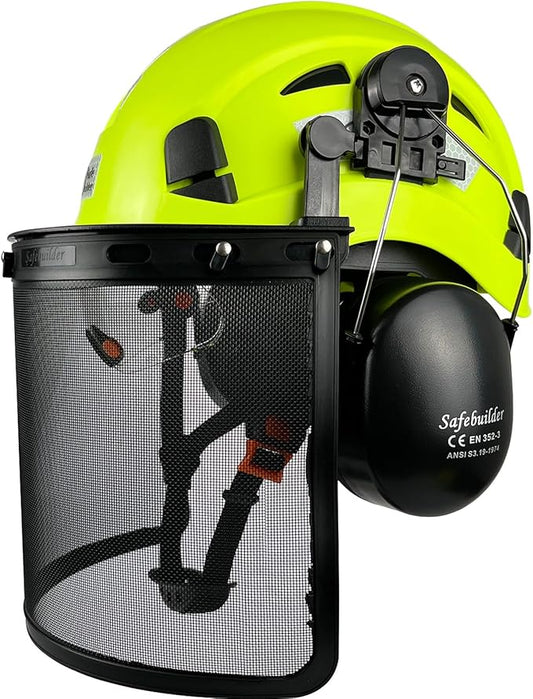 Forestry Safety Helmet with Build-in Visor Mesh Face Shield Ear Muffs 4 in 1 Chainsaw Safety Hard Hats