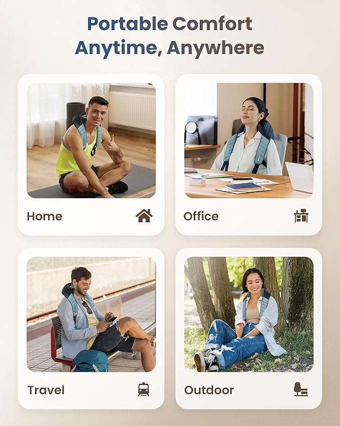 COMFIER Shiatsu Neck Massager with Heat for Deep Tissue, Electric Shoulder and Back Massager for Pain Relief, Hands-Free Cordless 4D Kneading Massage, Gift for Women Men Mom Dad