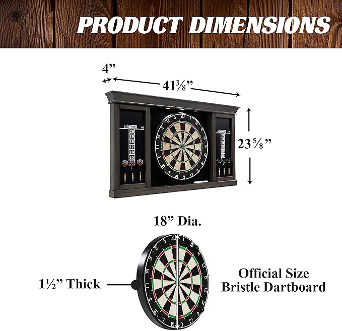 Barrington Dartboard Multiple Styles Pre-Assembled Wood Dartboard Cabinet Collection with 18” Bristle Dartboard & Steel Tip Dart Set, Perfect for Cricket Games