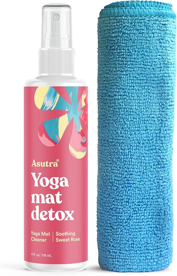 ASUTRA Yoga Mat Cleaner Spray (Soothing Sweet Rose), 4 fl oz - No Slippery Residue, Organic Essential Oils, Deep-Cleansing for Fitness Gear & Gym Equipment, Microfiber Towel Included