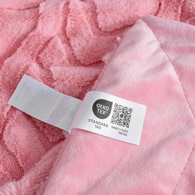 Cozy Bliss Faux Fur Throw Blanket for Couch, Jacquard Fuzzy Plush Soft Thick Winter Throw Blanket for Sofa Bed Living Room Bedroom, 50 * 60 Inches Hot Pink