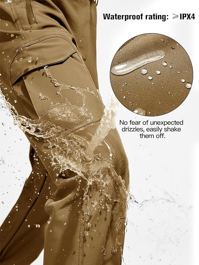 FREE SOLDIER Men's Outdoor Softshell Fleece Lined Cargo Pants Snow Ski Hiking Pants with Belt