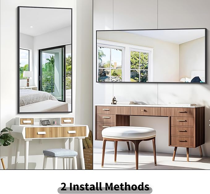 Bathroom Mirror,30x60 inch Large Wall Mirror for Bathroom Wall Mounted Black Rectangle Corner Mirrors,Black Bathroom Mirror for Living Room,Farmhouse,Bedroom Entryway,Horizontal/Vertical