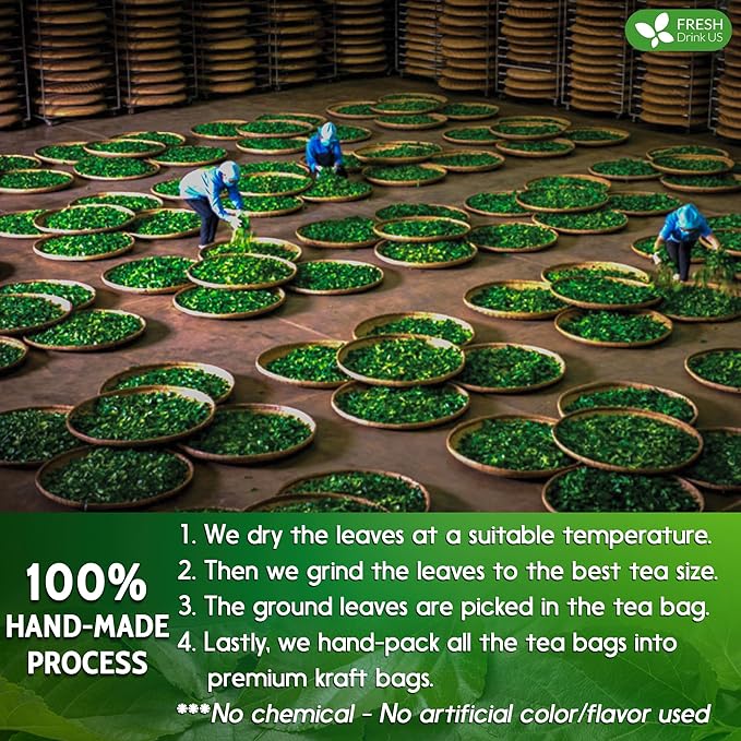 FreshDrinkUS Premium 75 Mulberry Leaf Tea Bags, 100% Natural & Pure. Loose Leaf Herbal Tea. Made with Natural Material Tea Bags. No Sugar, No Caffeine, No Gluten, Vegan