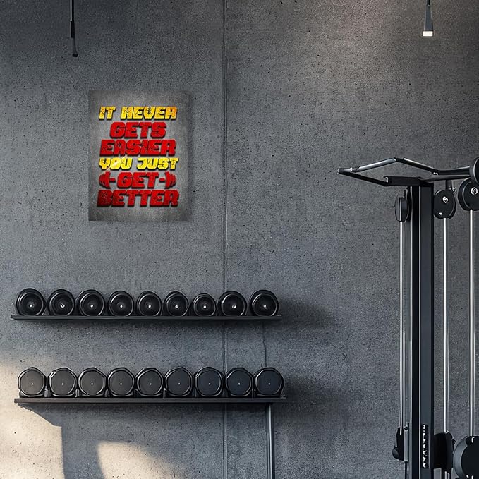 Gym Quotes Wall Art,Inspirational Workout Wall Decor,It Never Gets Easier You Just Get Better Canvas Wall Art for Home Gym Exercise Fitness Room