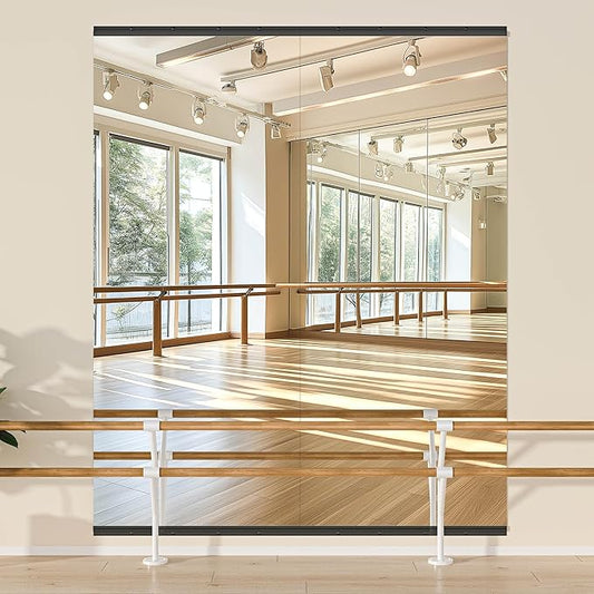 Hasipu 2 Pcs 94''x39'' Home Gym Mirror Large Full Length Wall Mounted Full Body Mirror for Yoga Dance Fitness Exercise Studio Bedroom Garage, Frameless Tempered Glass Workout Mirrors Black Rectangular