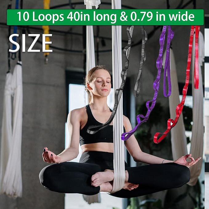 Aerial Yoga Hammock Daisy Chains Strap, Strong 22kN Adjustable with 10 Loops, No Stretch, Climbing Strap Nylon Chain Sling for Aerial Yoga,Swing, Hammock, Suspension, Exercise