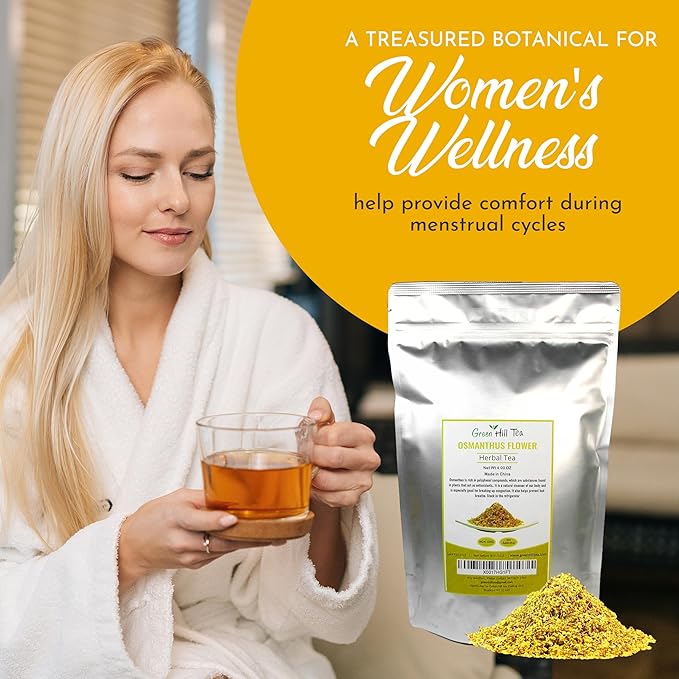 Green Hill Tea Osmanthus Flower Dried – Premium– Fragrant Osmanthus Dried Flowers -Loose Leaf Osmanthus Tea – 100% Pure, Natural, Non-GMO – Great for Brewing, Baking & Infusions 4 OZ