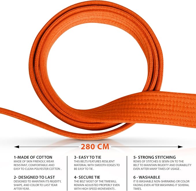 DXM SPORTS BJJ Jiu Jitsu Belt - Taekwondo Karate Belt - Martial Arts Uniform Ranking Judo Belt Double Stitched for Kids Adult