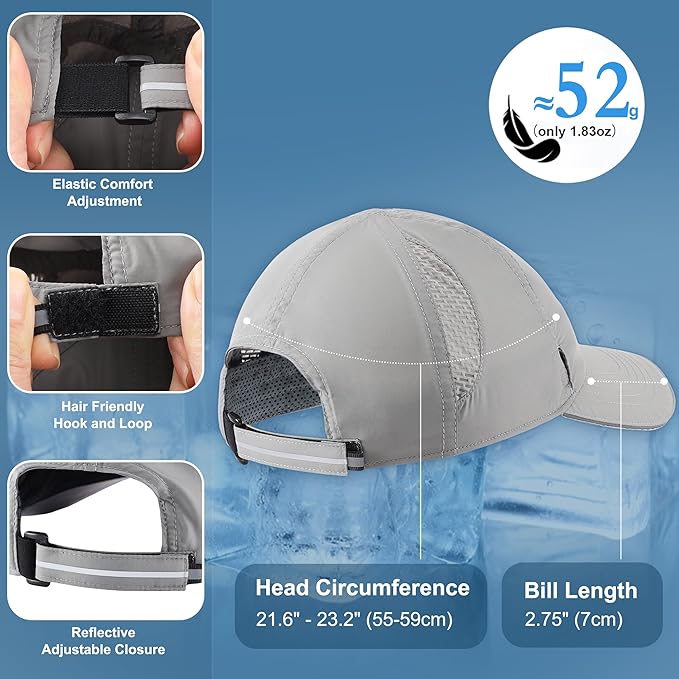Connectyle Mens Womens Quick Dry Performance Running Cap Lightweight Reflective Sports Hat UPF 50+ Outdoor Athletic Sun Cap