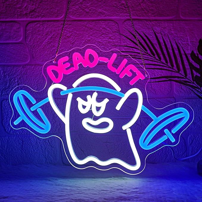 Dumbbell Neon Sign,Neon Signs for Wall Decor,Gym Neon Sign,Ghost Dead Lift Led Sign,Barbell Led Signs for Wall,USB Powered with Dimmable Switch Neon Lights for Bedroom,Gym Decor,Workout