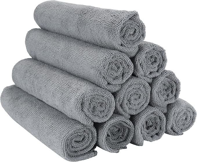 Arkwright Microfiber Gym Towel - Pack of 12 - Super Soft, Quick Dry Workout Sweat Towels, 300 GSM Lightweight & Absorbent for Sports, Working Out, Yoga, and Spa, 16 x 27 in, Grey