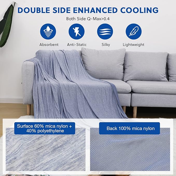 HOMFINE Cooling Blankets for Hot Sleepers - Summer Blanket Thin Lightweight Breathable Soft Double Side Enhanced Cooling for Bed Couch Sofa, Keep Cool for Night Sweats (Blue, 60 x 80 inches)
