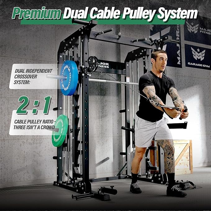 B52 Machine Home Gym with Power Rack, Cable Crossover, Dual Pulley System, Landmine, and Multi-Grip Pull-Up Bar – Heavy-Duty Fitness Equipment for Strength Training and Full-Body Workouts
