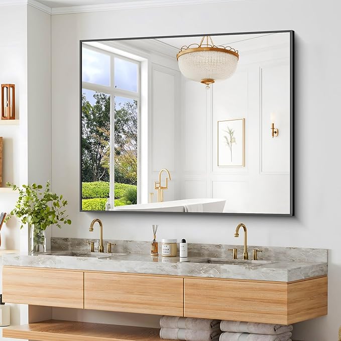 Bathroom Mirror,40x48 inch Bathroom Mirrors for Over Sink,Large Wall Mirror for Bathroom Wall Mounted Rectangle Mirrors,Black Vanity Mirror for Living Room,Bedroom Entryway,Horizontal/Vertical