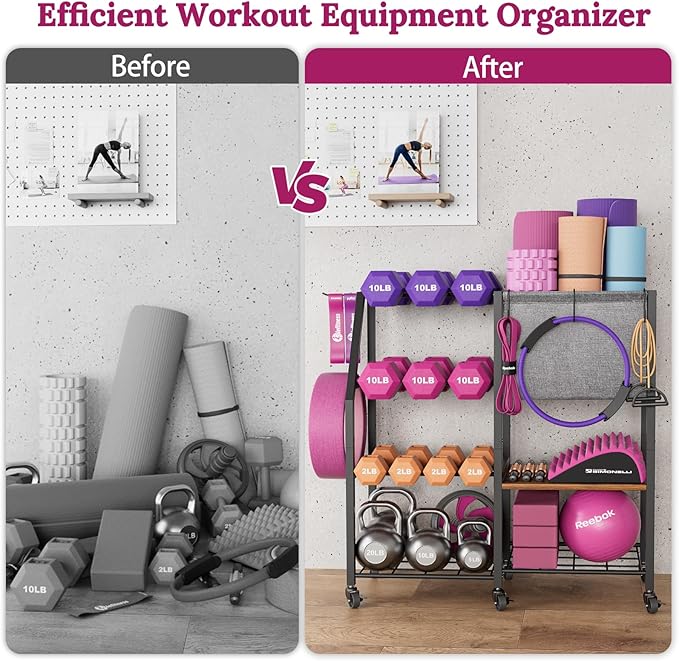 Dumbbell Rack for Kettlebell Dumber,Weight Rack Stand with Yoga Mat Holder,Home Gym Storage Rack for Gym Equipment Accessories,Workout Equipment Storage Organizer,Gym Essentials Yoga Gifts for Women