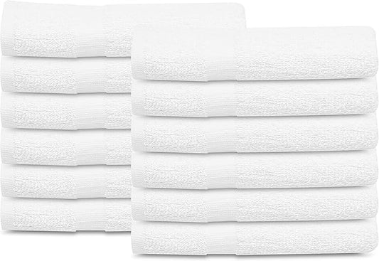 GOLD TEXTILES 12 Pcs New White (20x40 Inches) Cotton Blend Terry Bath Towels Salon/Gym Towels Light Weight Fast Drying