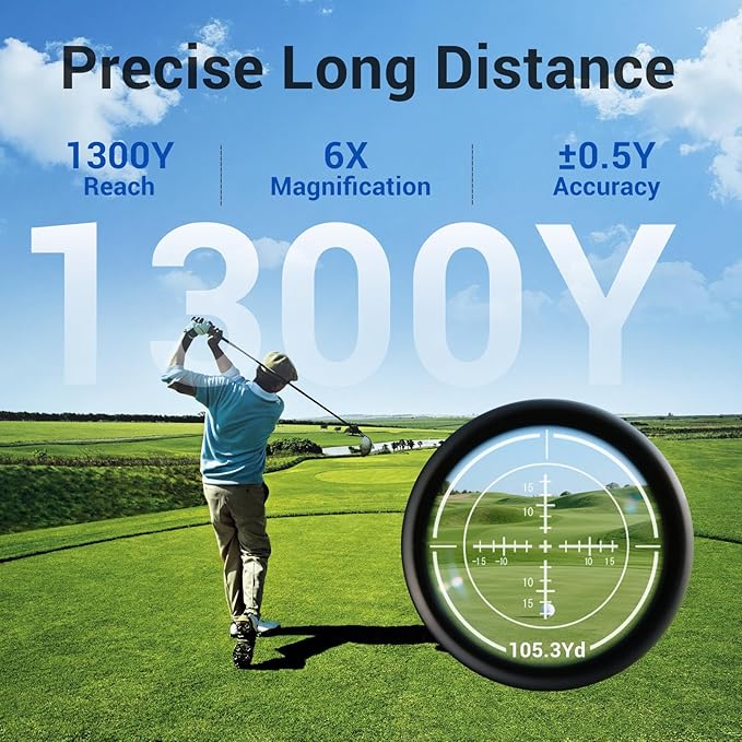 Deepfeel Golf Rangefinder with Slope, 1300Yards Laser Range Finder, 6X Magnification, 0.5s Flag Pole Locking Vibration, LCD Display, Vibration Angle Measurement, Golf Accessories for Men/Women(Gray)