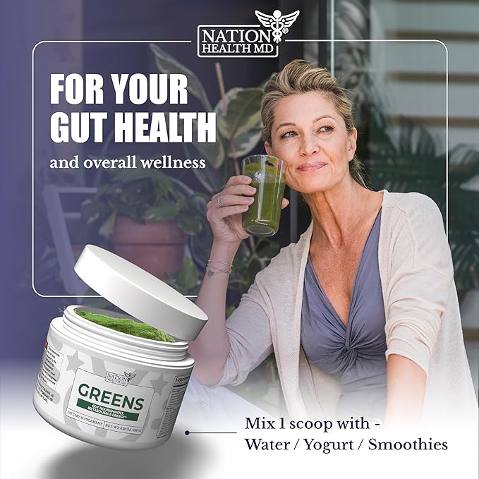 Greens Superfood Powder - Green Powder Supplement with Spirulina, Probiotics & Digestive Enzymes - 44 Superfoods, Energy, Metabolic Support & Gut Health - 30 Servings