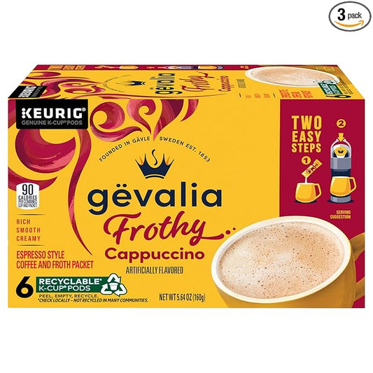 Gevalia Kaffe, 2-Step K-Cup & Froth Packets, (Cappuccino Espresso), 6 Count (Pack of 3)