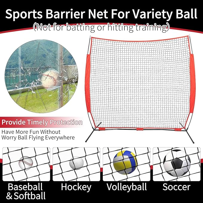 7x7/16x10/20x10ft Ball Backstop Net,Fix Ball Stop Net by 4 Spike&2 Sandbag,Sports Net Barrier with Handbag,Lacrosse Net Backstop for Softball,Basketball,Hockey Train,Baseball Net Barrier for Backyard