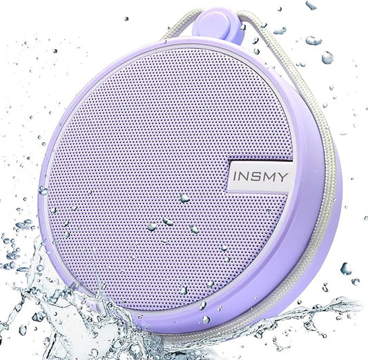 INSMY C12 IPX7 Waterproof Shower Bluetooth Speaker, Portable Small Speaker, Speakers Bluetooth Wireless Loud Clear Sound Support TF Card Suction Cup for Kayak Canoe Beach Gift (Purple)