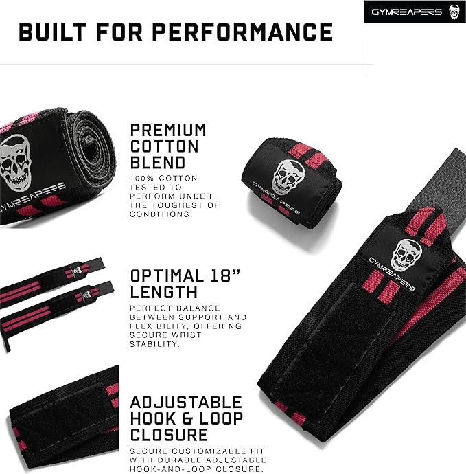 Gymreapers Weightlifting Wrist Wraps (IPF Approved) 18" Professional Quality Wrist Support with Heavy Duty Thumb Loop - Best Wrap for Powerlifting Competition, Strength Training, Bodybuilding