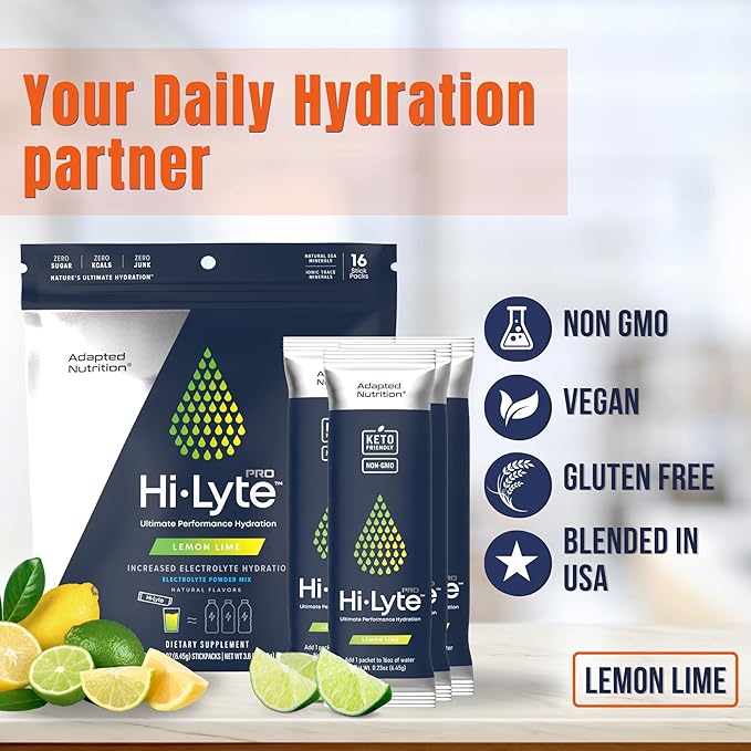 Hi-Lyte Pro Hydration Packets - 16 Individual Drink Packets | Lemon Lime | Flavored Electrolyte Powder | Sugar-Free, Zero Carb, Zero Calorie