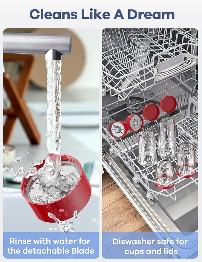 Ganiza Smoothie Blender, 900W Blenders for Shakes and Smoothies, 15-Piece Personal Blender and Grinder Combo for Kitchen, Smoothies Maker with 4 BPA-Free Portable Cup, Nutritious Recipe Red