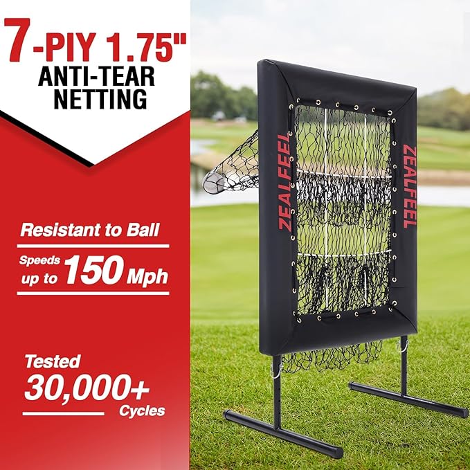 Baseball Pitching Net Pro, 9 Hole Pitching Net with Strike Zone Target, 5 Height Adjustable, Portable Easy Setup Trainer Net for Baseball & Softball with Ball, Home Plate & Pitching Rubber