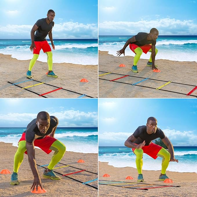 Agility Ladder Speed Training Equipment, 9 Rung 13FT Sports Agility Ladders Set Workout Ladder with 10 Disc Cones for Soccer, Speed, Football Fitness Feet Training