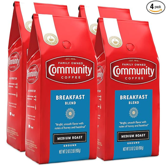 Community Coffee Breakfast Blend, 128 Ounces Ground Coffee, Medium Roast, 32 Ounce Bag (Pack of 4)