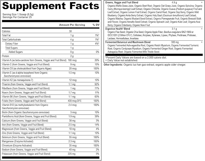 Ancient Nutrition, Vitamin Powder, One Bottle Made from Real Fruits, Vegetables and Herbs, for Digestive and Energy Support, 25 Servings, 7.5oz
