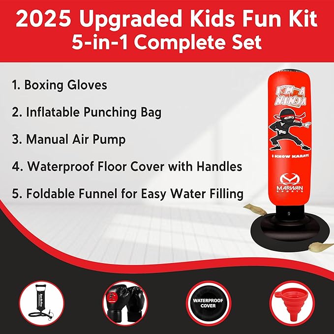 Durable Inflatable Kids Punching Bag for Karate and Boxing – Bounce-Back Martial Arts Bag for Boys and Girls, Great Birthday Gift to Relieve Energy and Build Skills for Boys Ages 4-12