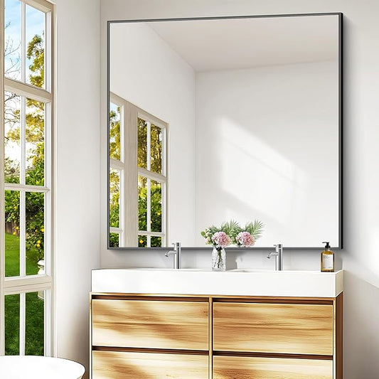 Bathroom Mirror,48x48 inch Large Wall Mirror for Bathroom Wall Mounted,Black Rectangle Wall Mirrors,Square Mirror for Living Room,Farmhouse, Bedroom Entryway, Horizontal/Vertical