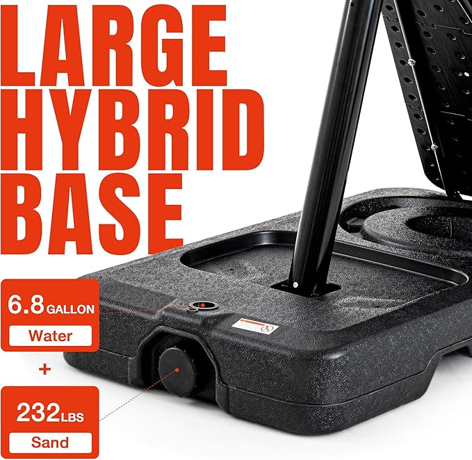 Crank Lift Basketball Hoop Outdoor 7.5-10ft Adjustable Portable Basketball Goal for Youth and Adults 44" 50" and 54" Patented Angle Adjustable PC Backboard and Large Fillable Base