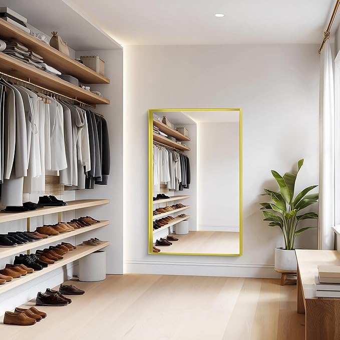 Gold Bathroom Mirror, 36x55 Inch Rectangular Deep Frame Mirror, Large Wall Mounted Bathroom Vanity Mirror Over Sink for Bedroom,Restroom, Living Room, Hangs Vertically or Horizontally