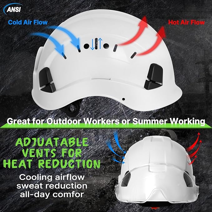 AOLAMEGS Construction Safety Hard Hat with Visor-ANSI Z89.1 OSHA Approved Construction Safety Helmet,Vented White Hard Hats with Chin Straps for Men Women Adults for Outdoor Indoor Industrial Workwear