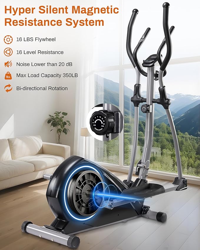 ECHANFIT Elliptical Exercise Machine, Hyper-Quiet Magnetic Elliptical Machine for Home, Elliptical Training Machines with 16 Resistance Levels, App Bluetooth, Backlit LCD Monitor, Pulse Sensor