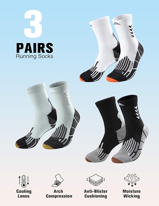 Compression Crew Running Socks: Athletic Socks for Men Women with Cushion,3 Pairs Work Hiking Basketball Sport Socks