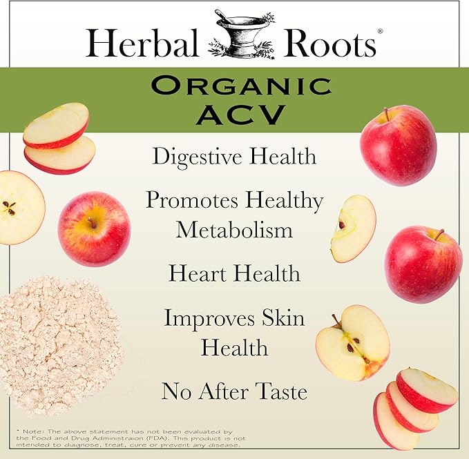 Herbal Roots Organic Apple Cider Vinegar Capsules with Mother and Organic Cayenne | 650 mg | 60 Vegan Capsules