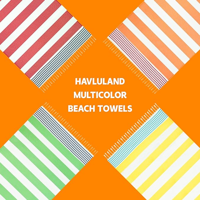 HAVLULAND Turkish Beach Towel Set of 6 - Sand Free - 100% Organic Oversized Turkish Towel - Quick Dry Towels for Beach, Picnic, Blanket or Bath Towel - Lightweight Towels for Travel, Camping & Pool