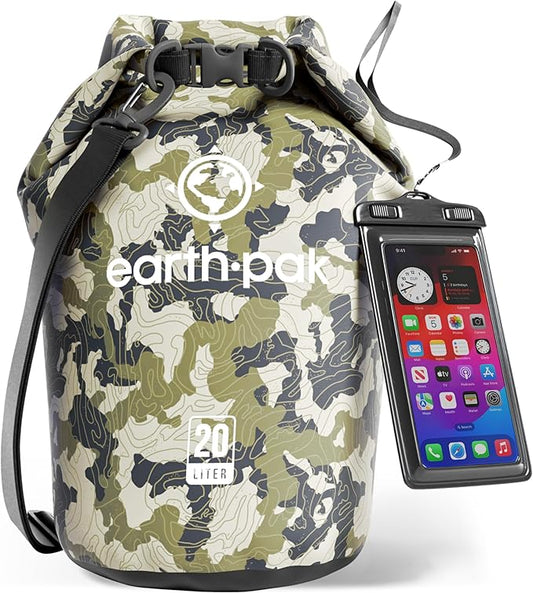 Earth Pak Waterproof Dry Bag - Roll Top Waterproof Backpack Sack Keeps Gear Dry for Kayak with Waterproof Phone Case