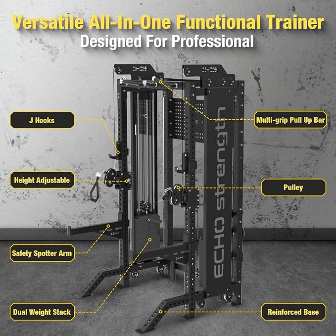 Commercial Cable Crossover Exercise Machine All in One Functional Trainer Cable Machine with 400LBS Weight Stacks Power Cage Squat Rack with Pulley System Compact Functional Trainer for Home Gyms