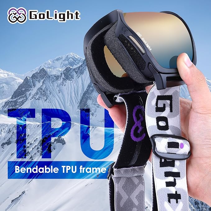 GoLight OTG Anti-Fog Ski Goggles for Men Women ??Spherical REVO Lens, UV400, Breathable TPU Frame, Adjustable Non-Slip Strap