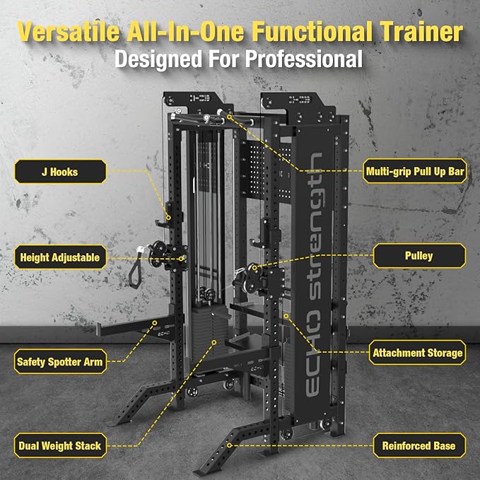 Commercial Cable Crossover Exercise Machine All in One Functional Trainer Cable Machine with 400LBS Weight Stacks Power Cage Squat Rack with Pulley System Compact Functional Trainer for Home Gyms