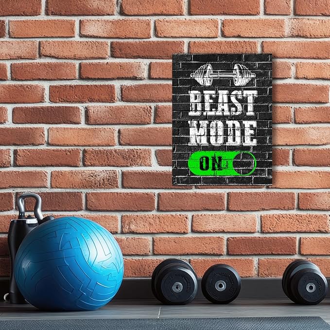 Gym Quotes Wall Art,Inspirational Workout Wall Decor,Beast Mode on Canvas Wall Art for Home Gym Exercise Fitness Room