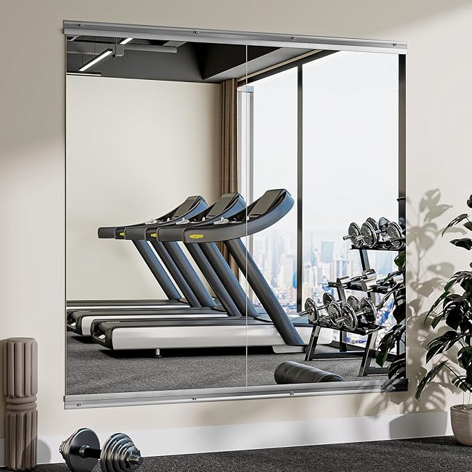 Home Gym Mirror - 2 PCS 24×48 inches, Large Wall Mounted Frameless Full Length Body Mirror for Dancing Studio, Exercise, Fineness, Yoga, Tempered Glass
