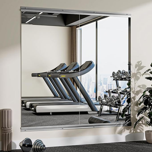 Home Gym Mirror - 2 PCS 24×48 inches, Large Wall Mounted Frameless Full Length Body Mirror for Dancing Studio, Exercise, Fineness, Yoga, Tempered Glass